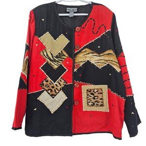 Indigo Moon Patchwork Art To Wear Jacket Women’s Size 1X Artsy Boxy Lagenlook